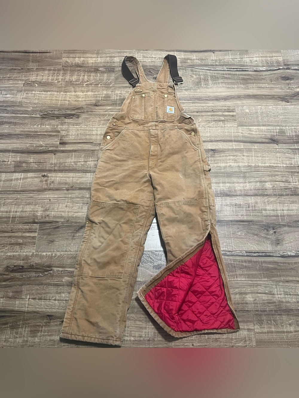 Carhartt Vintage Quilt Lined Duck Bib Overalls USA Union Made 36x28 Double Knee